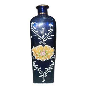 Vintage Hand Painted Bohemian Cobalt Blue Bottle Gold Floral Italy